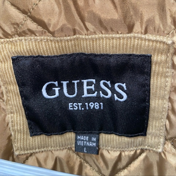 GUESS Jeans Sherpa Trimmed Corduroy Trucker Jacket Brown Size Large men’s - Picture 3 of 9